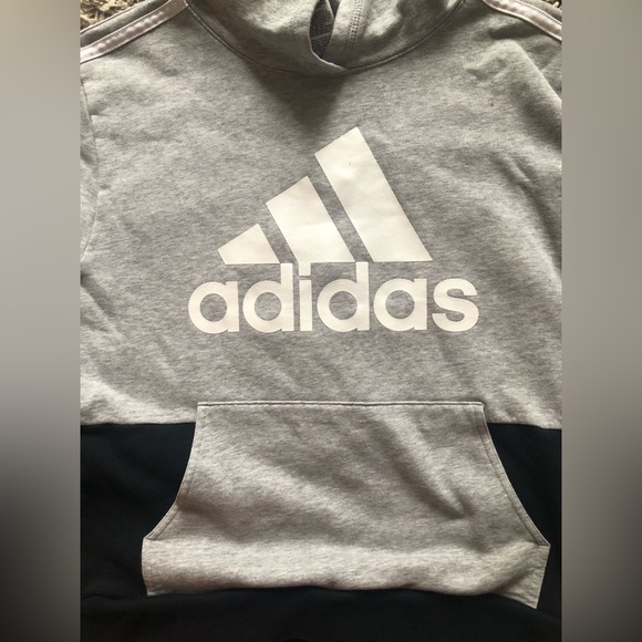 Adidas Kids Hoodie Cotton Sweater Gray Pullback Long Sleeve Size M 10/12 - Picture 6 of 8